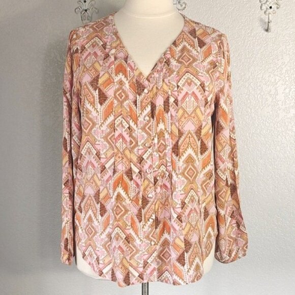 J. Jill  Size XL Blouse Pintuck Button Down V-Neck - Picture 1 of 6